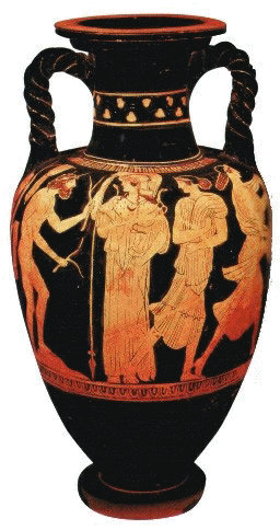 Anfora attica a figure rosse: Odisseo e Nausicaa, met sec. V a.C.