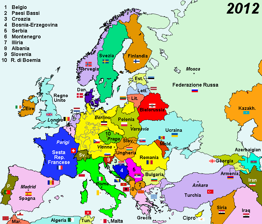 L'Europa nel 2012. In giallo il Sacro Romano Impero della Nazione Germanica