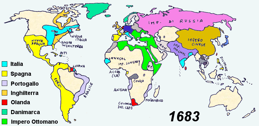 Gli imperi coloniali nel 1683 (grazie a William Riker)