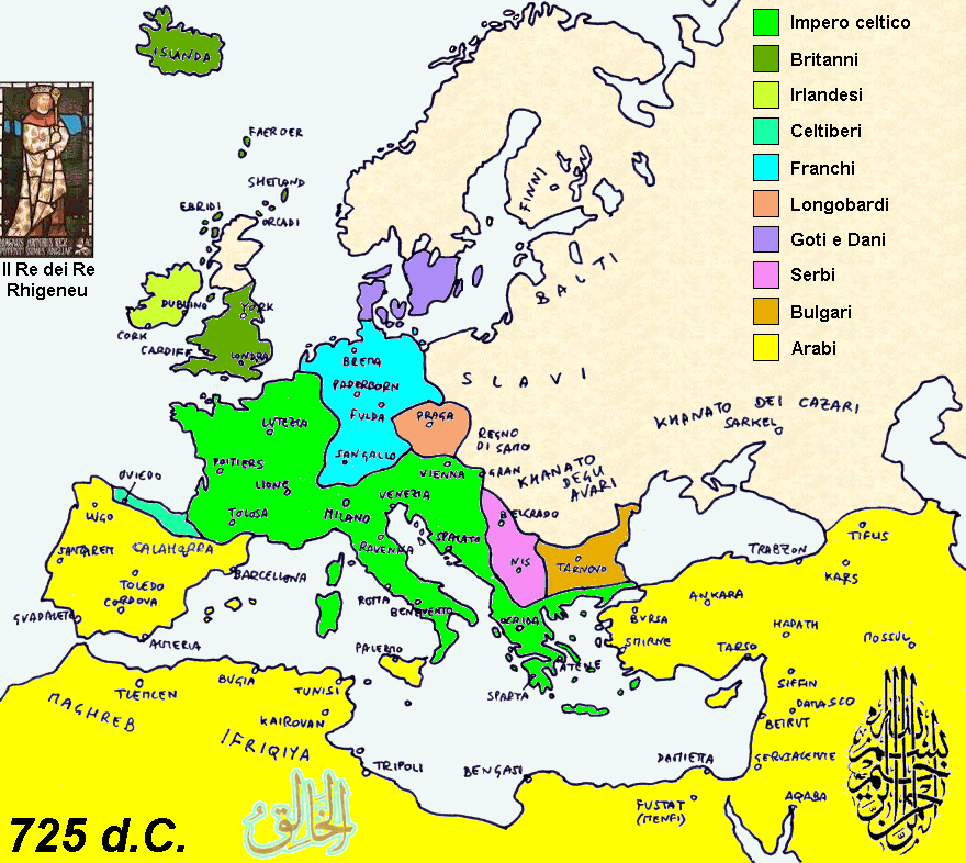 L'Europa celtica e il mondo arabo nel 720 d.C.