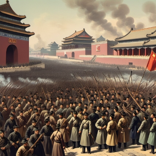 Le truppe di Zheng Guofan occupano Pechino (creata con openart.ai)