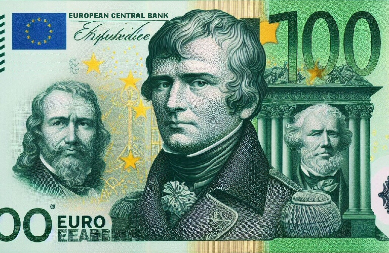 Particolare di una banconota da 100 Euro della RFE (creata con Bing)