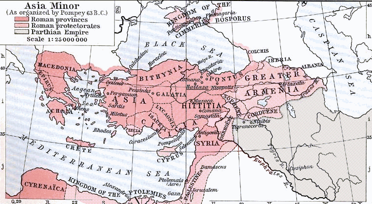 L'Asia Minore dopo le conquiste di Pompeo nel 63 a.C.