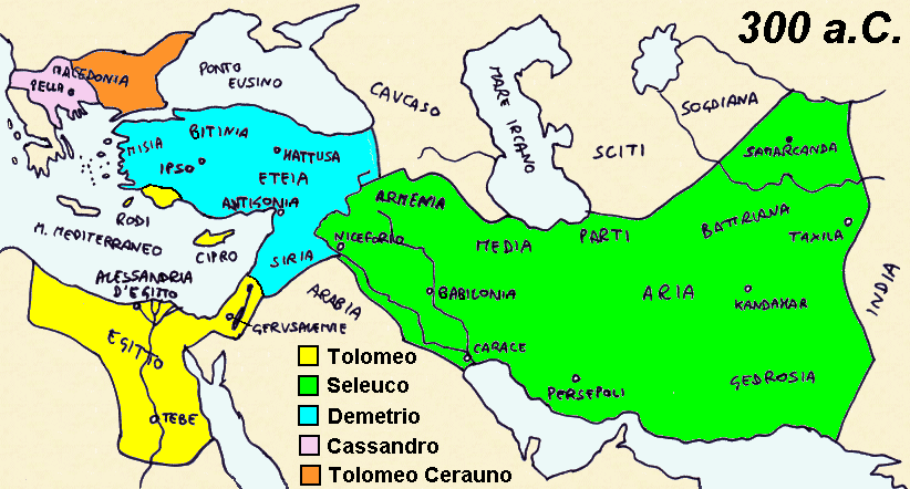 La spartizione dell'Impero di Alessandro Magno nel 300 a.C.