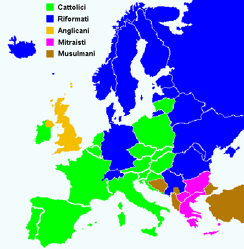 Distribuzione delle religioni maggioritarie negli stati europei