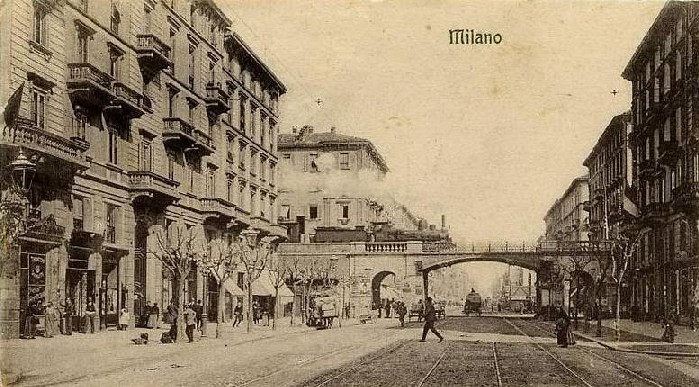 Corso Ciudad Bolivar a Milano (nella HL Corso Buenos Aires) in una cartolina del 1907