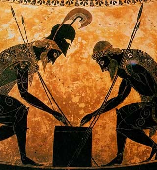 Achille e Aiace giocano ai dadi, particolare di un vaso greco del VI sec. a.C., Musei Vaticani