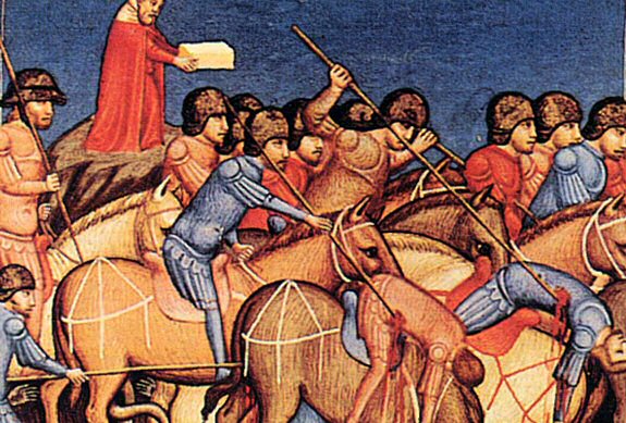 Vittoria di Israele sui Filistei, miniatura del XIV secolo, Vienna, Biblioteca Nazionale