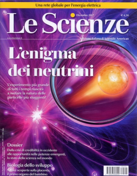 Copertina di "Le Scienze" del dicembre 2017, numero dedicato ai neutrini