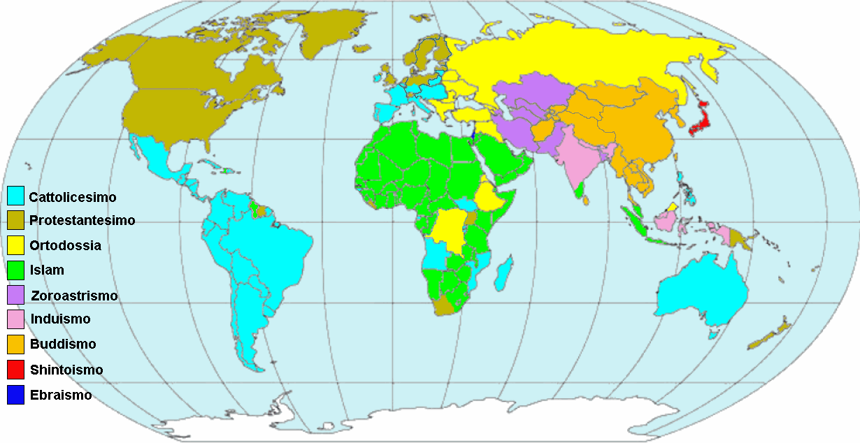 Diffusione delle principali religioni nel mondo d'oggi