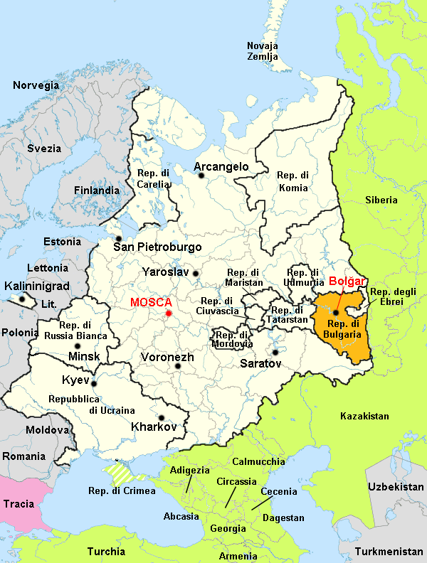 La Federazione Russa e, in arancione, la Rep. Autonoma di Bulgaria