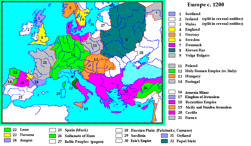 Карта европы 1200 года