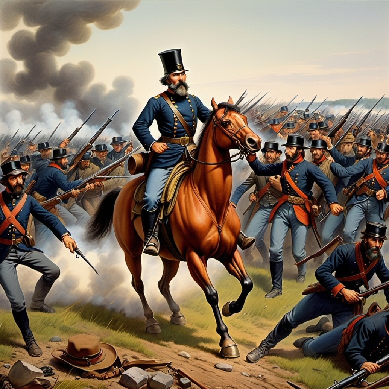 Il Generale Garibaldi durante la Battaglia di Gettysburg (creata con openart.ai)