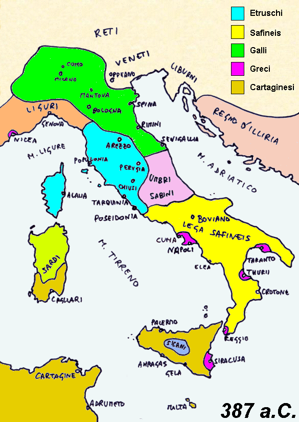 La Penisola nel 387 a.C.