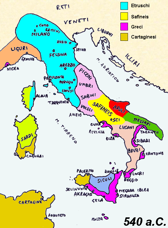 La Penisola nel 540 a.C.