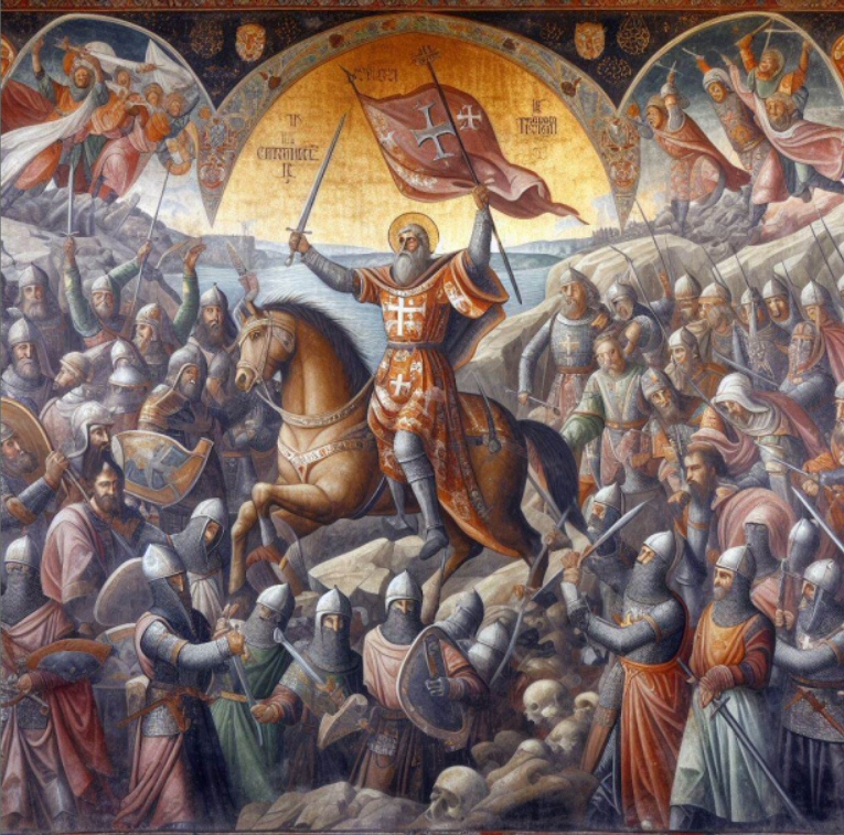 La vittoria dei crociati a Varna in un affresco del quattrocento (creata con BING)