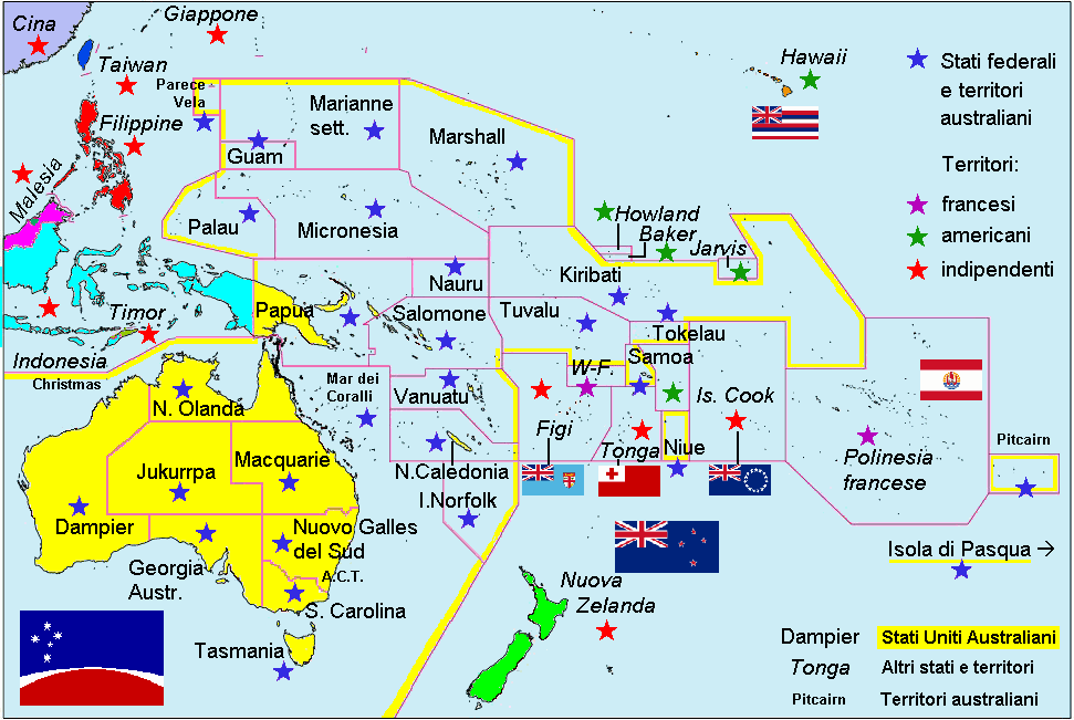 Carta politica dell'Oceania nel 2010