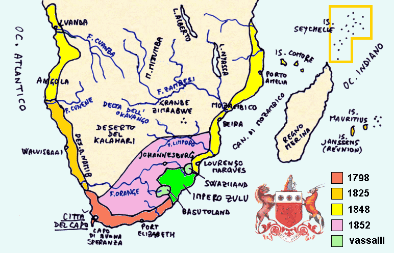 Mappa della Repubblica Sudafricana nell'anno 1852