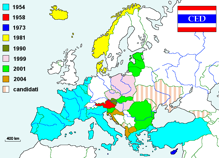 I paesi aderenti alla Comunit Europea di Difesa dalla sua fondazione ad oggi