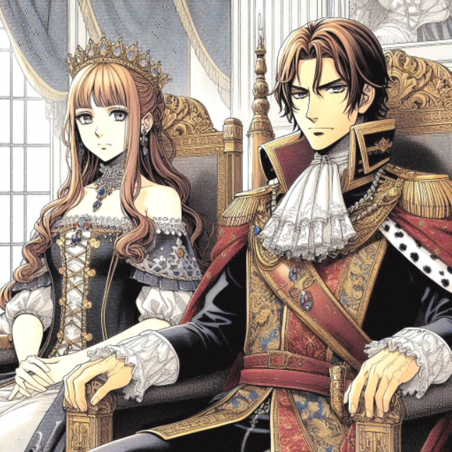 Il Cesare d'Italia Cesare Borgia con sua sorella Lucrezia come vengono rappresentati in un famoso manga giapponese (creata con BING)