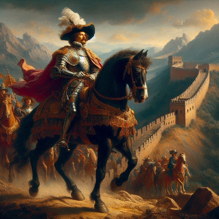 Carlo V sulla Grande Muraglia Romana, dipinto di Tiziano Vecellio