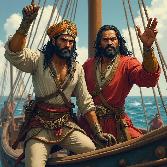 Garibaldi e Sandokan combattono contro i Romani (creata con openart.ai)